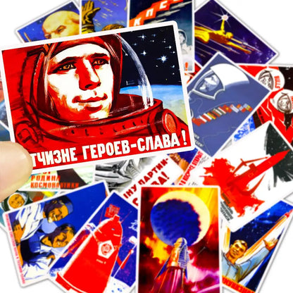 25Pcs Russian Propaganda Poster the Space Race Poster Stickers USSR CCCP Stickers for Collection Laptop Luggage Phone Decals