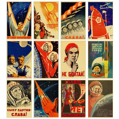 25Pcs Russian Propaganda Poster the Space Race Poster Stickers USSR CCCP Stickers for Collection Laptop Luggage Phone Decals