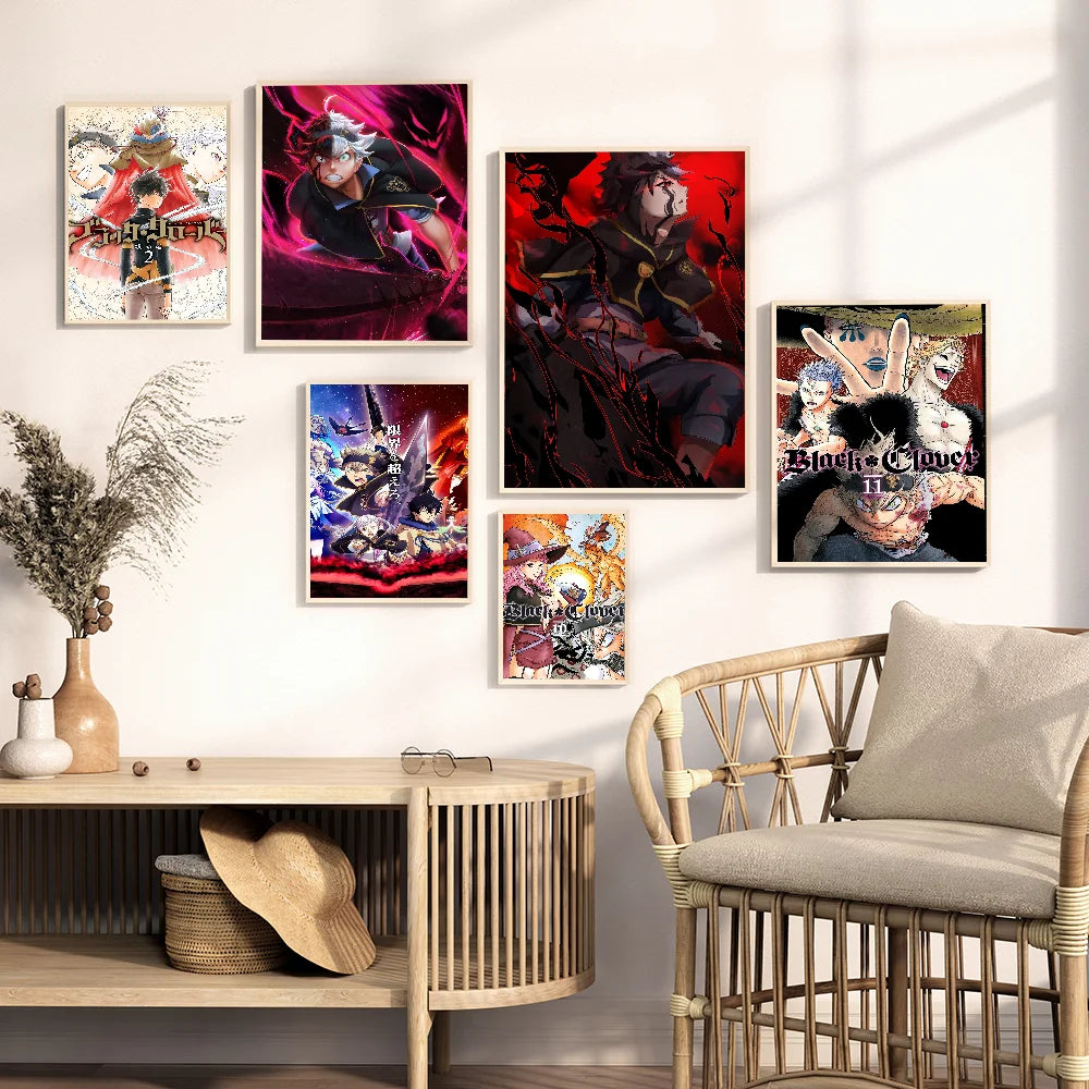 Anime Black Clover Self-adhesive Art Poster Whitepaper Prints Posters Artwork Aesthetic Art Wall Painting