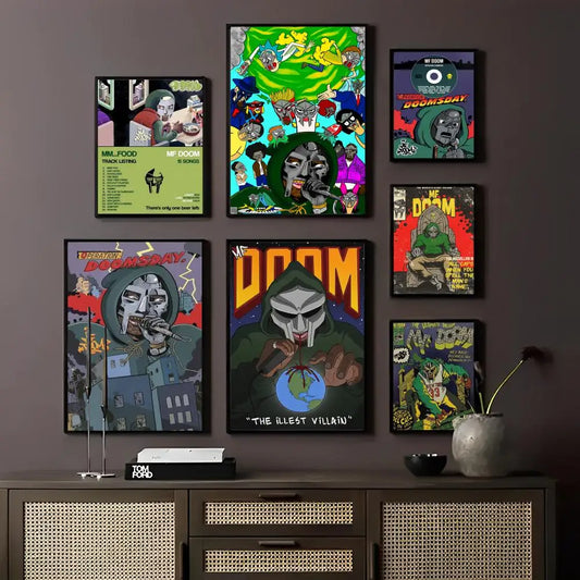 MF DOOM Comic Style Music Self-adhesive Good Quality Prints Poster Fancy Wall Sticker for Living Room Bar Decorative Painting