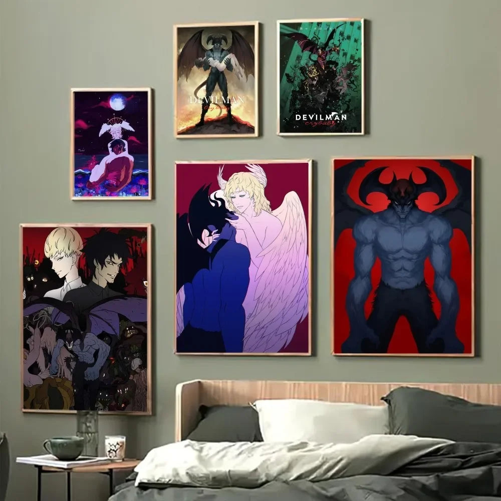 Póster de arte autoadhesivo de Anime Devilman Crybaby, impresiones en papel blanco, carteles, obras de arte, arte estético, pintura de pared