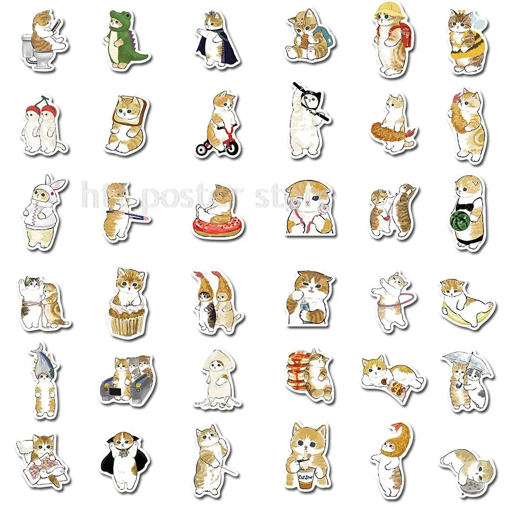 64pcs/lot Cute Cat Decorative Sweet Home Cat Stickers For Decal Snowboard Laptop Luggage Car Fridge Cute PVC Stickers