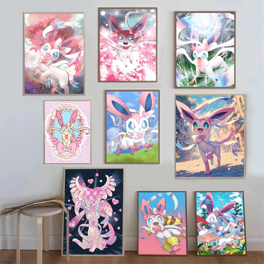 Anime Fairy Eevee Kawaii Self-adhesive Art Poster Fancy Wall Sticker for Living Room Bar Decoration Vintage Decorative Painting