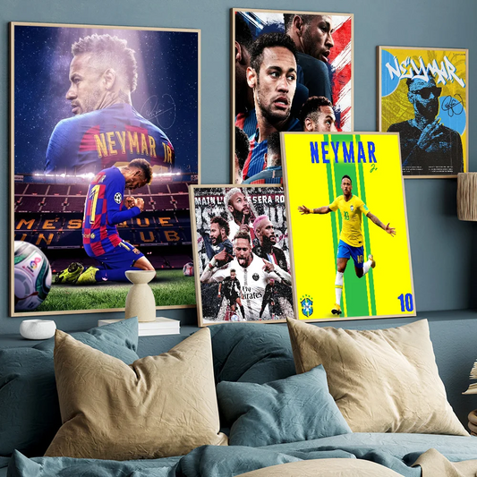 Póster de estrella de fútbol N-Neymar, arte de pared adhesivo, pósteres retro para decoración de habitaciones kawaii, pósteres clásicos, pintura decorativa