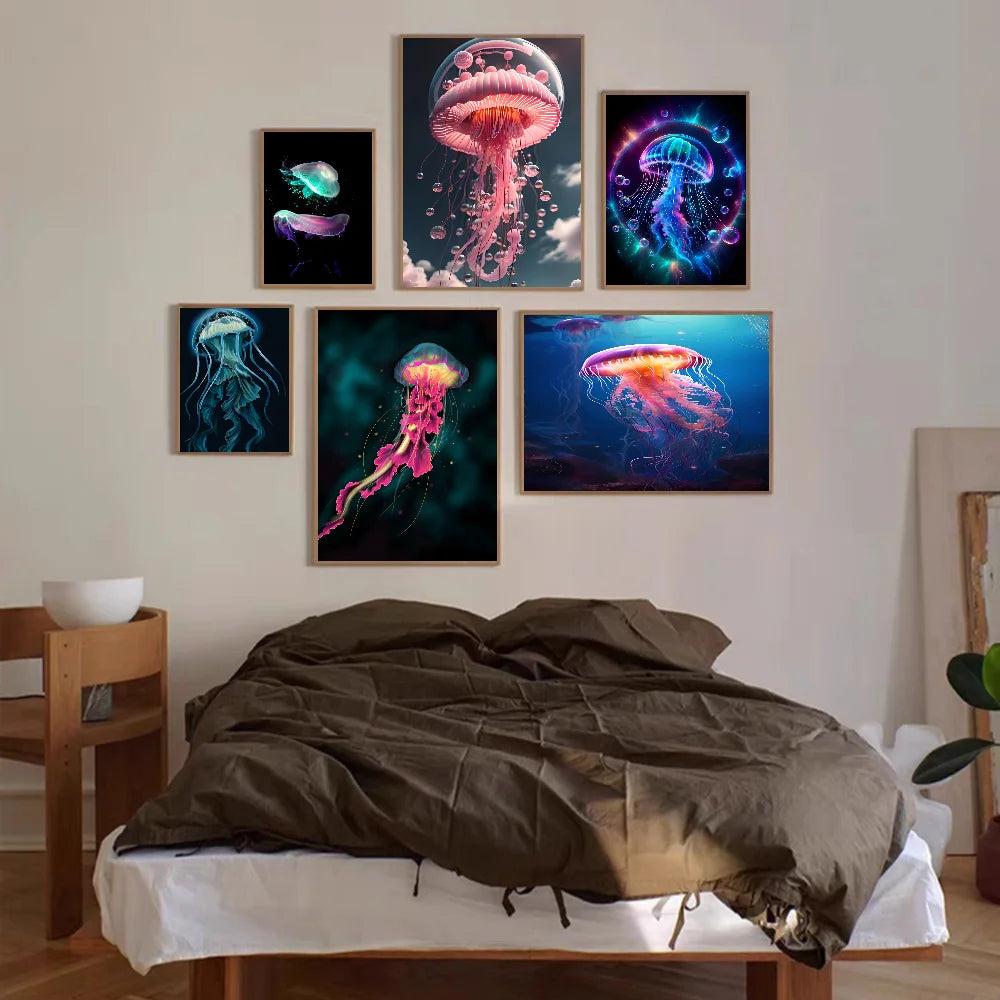 Jellyfish Marine Dive DIY Sticky Poster Waterproof Paper Sticker Coffee House Bar Home Decor