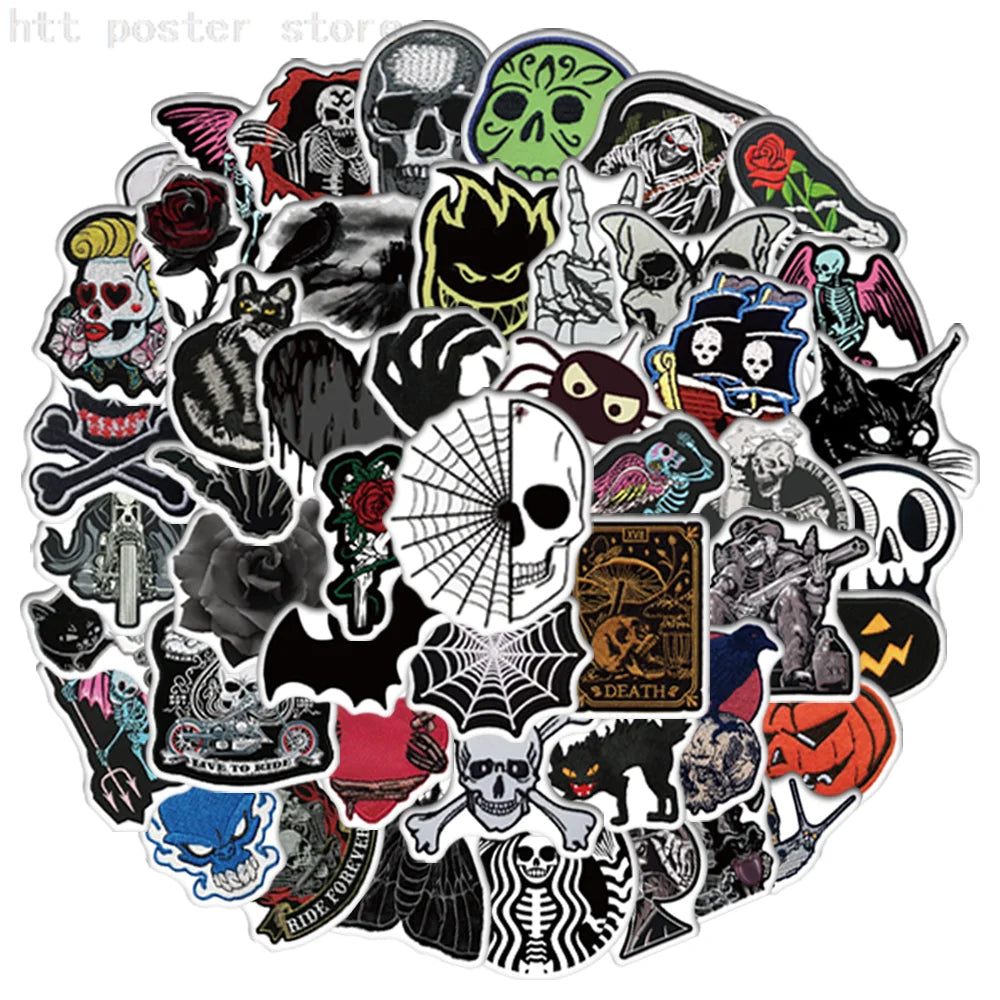 60pcs/bag Multiple Gothic Dark Skull Spider Web Stickers For Laptop Skateboard Helmet Features Cool Easy to Tear Off Decals