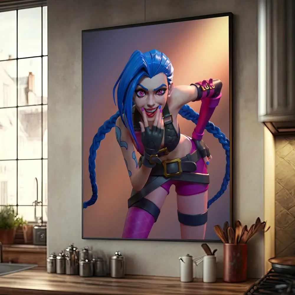 Cartoon Anime Game Arcane L-LOL Jinx Main Art Movie Posters Fancy Wall Sticker for Living Room Bar Decoration Room Wall Decor