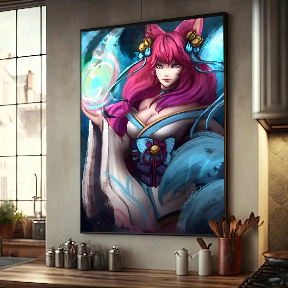 Póster de L-LOL KDA Ahri, decoración de muebles para el hogar, póster de papel Kraft de alta gama, pintura de pared, estudio, decoración de la sala de estar del hogar