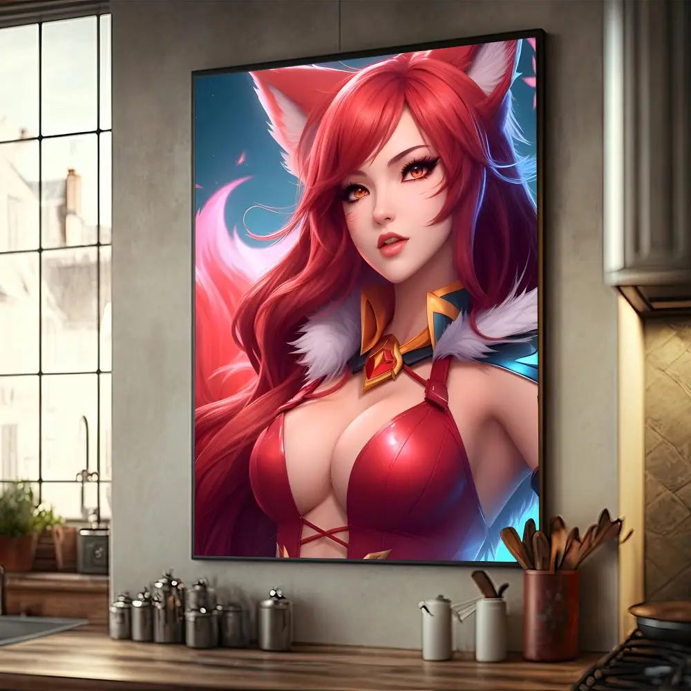 Póster de L-LOL KDA Ahri, decoración de muebles para el hogar, póster de papel Kraft de alta gama, pintura de pared, estudio, decoración de la sala de estar del hogar