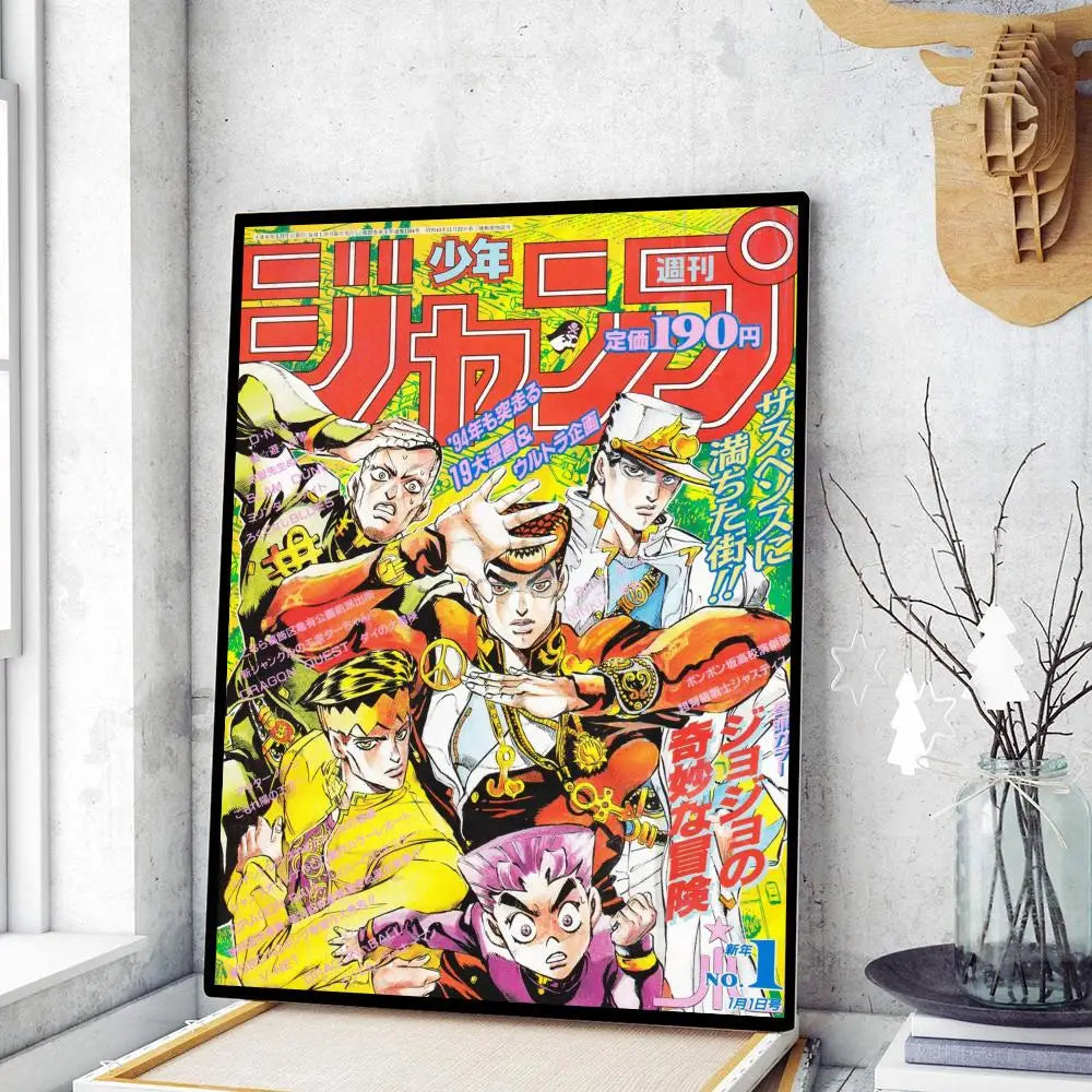 Pósteres adhesivos de papel blanco retro de JoJo Bizarre Adventure, pegatinas de pared para sala de estar, bar, cafetería, pósteres de juegos, decoración de pared