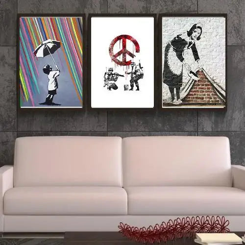 Póster de Banksy blanco con collage de grafitis callejeros y monos, pintura, póster e impresión, arte de pared, imágenes para la decoración del hogar y la sala de estar