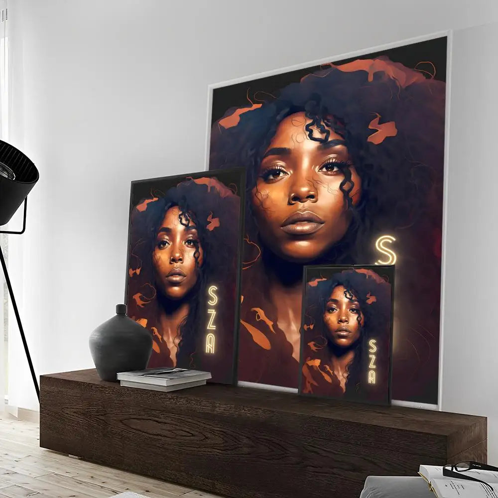 Popular Female Star Pop Singer Sza Self-adhesive poster Kraft Paper Prints and Posters Home Room Bar Cafe Decor Wall Painting