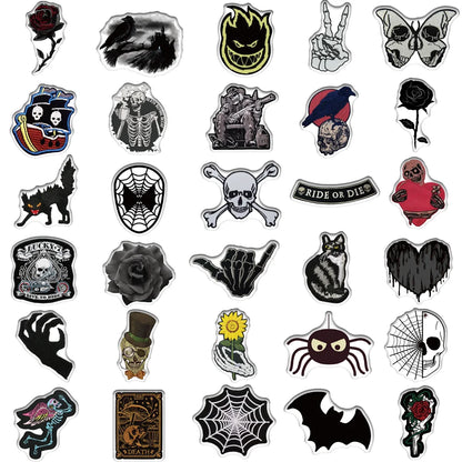 60pcs/bag Multiple Gothic Dark Skull Spider Web Stickers For Laptop Skateboard Helmet Features Cool Easy to Tear Off Decals