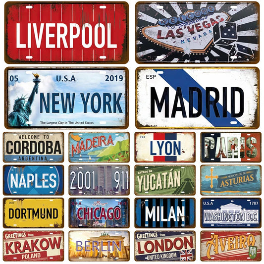 Metal Sign Home Decor Famous City Tinplates Plate Plaque Vintage Tin Sign For Bar Pub Man Cave Club Wall Decoration Art Garage