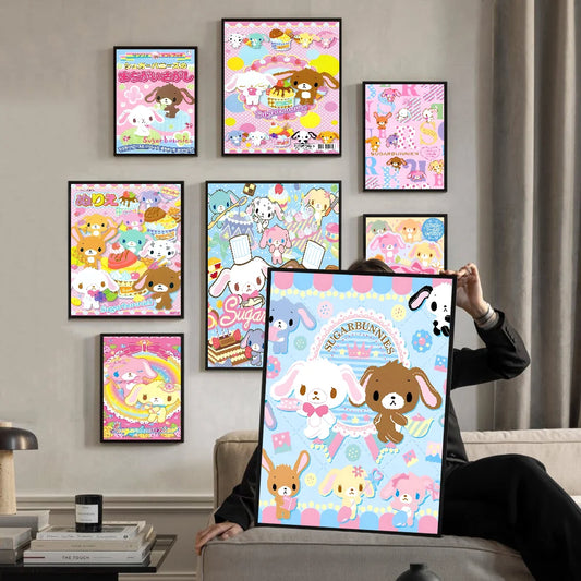 S_sugarbunnies Anime Kawaii Anime Poster Fancy Wall Sticker for Living Room Bar Art Wall Stickers Study Home Living Decoration