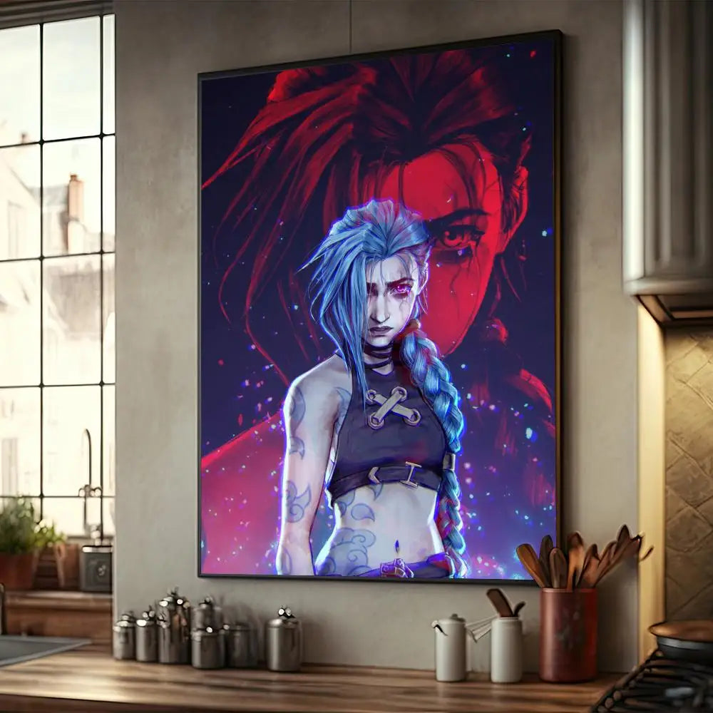 Cartoon Anime Game Arcane L-LOL Jinx Main Art Movie Posters Fancy Wall Sticker for Living Room Bar Decoration Room Wall Decor