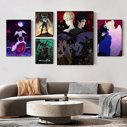 Póster de arte autoadhesivo de Anime Devilman Crybaby, impresiones en papel blanco, carteles, obras de arte, arte estético, pintura de pared