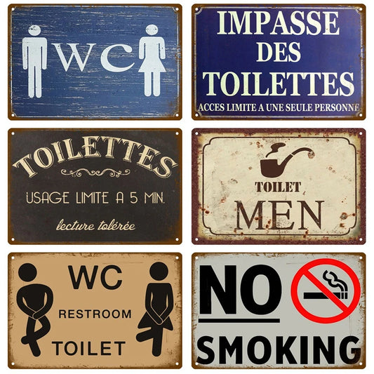 WC Toilet Tin Sign Poster Vintage Wall Posters Metal Sign Decorative Wall Plate Kitchen Plaque Metal Vintage Decor Accessories