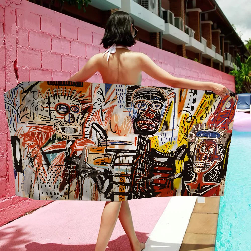 Art J-Jean-M-Michel B-Basquiat Towel Microfiber Beach Towel Absorbent Quick dry Soft Swimming Resort Mountain Climbing Towel