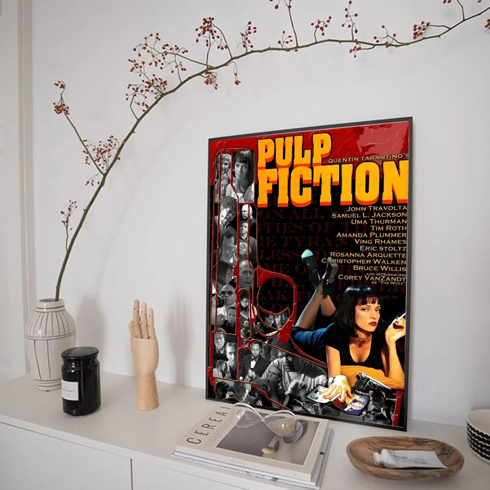 Póster en papel blanco de la película clásica Pulp Fiction, póster de calidad HD, pintura artística para pared, decoración de pared para sala de estudio