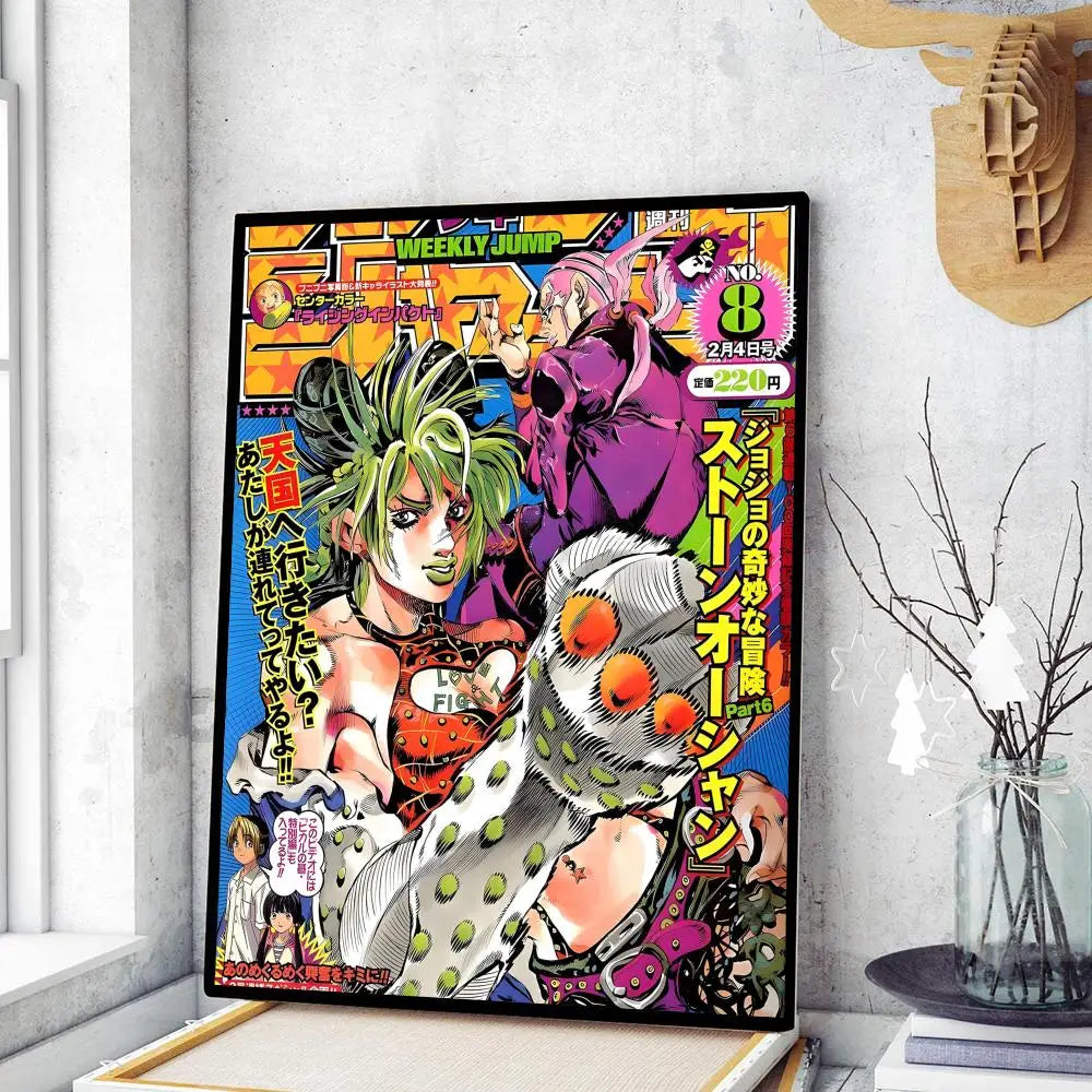 Pósteres adhesivos de papel blanco retro de JoJo Bizarre Adventure, pegatinas de pared para sala de estar, bar, cafetería, pósteres de juegos, decoración de pared