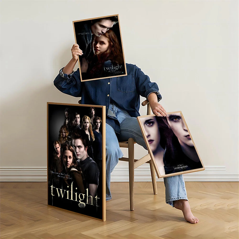 Póster autoadhesivo de la película T-Crepúsculo Edward Bella, impresiones en papel blanco, carteles, obras de arte, decoración del hogar