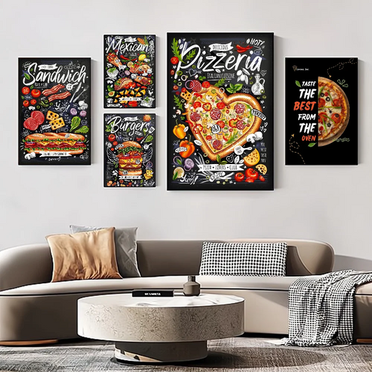 Impresiones y carteles de buena calidad para decoración de habitaciones, bares, cafeterías, sushi, verduras, especias, pizza, postres y pasteles, arte estético