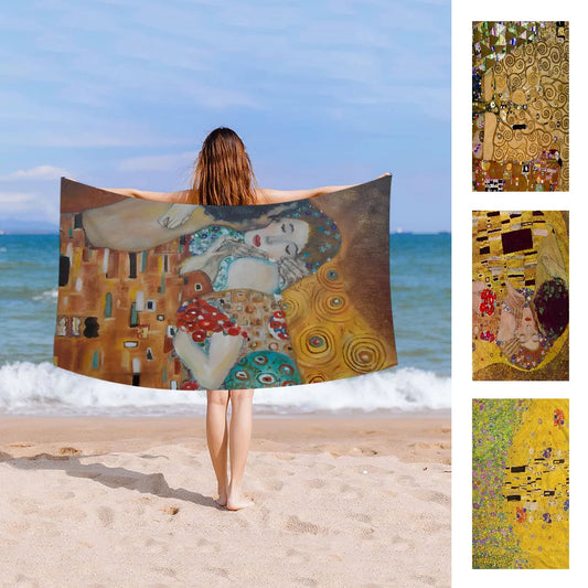 Gustav Klimt The Kiss Towel Microfiber Beach Towel Absorbent Quick dry Soft Yoga Swimming Resort Mountain Climbing Towel