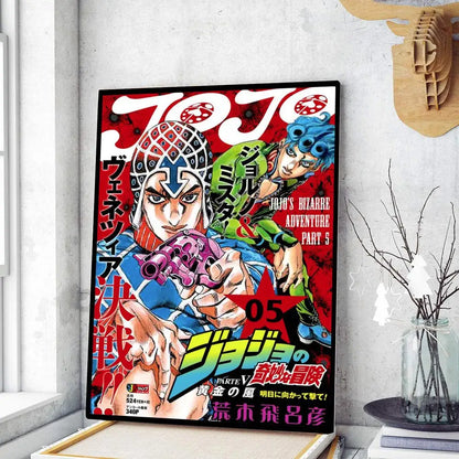 Pósteres adhesivos de papel blanco retro de JoJo Bizarre Adventure, pegatinas de pared para sala de estar, bar, cafetería, pósteres de juegos, decoración de pared