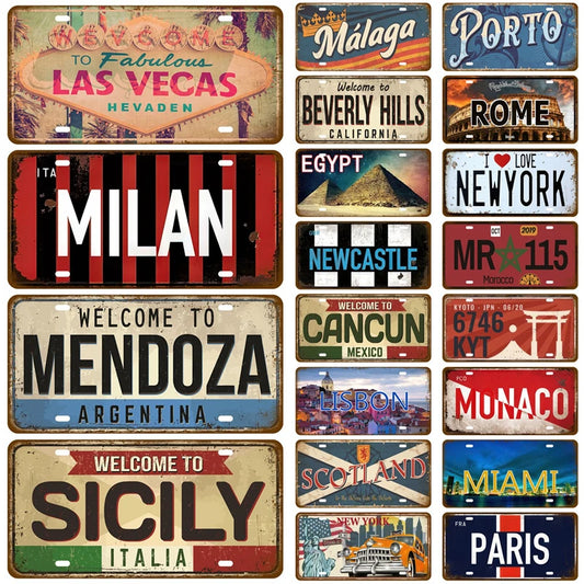 Metal Sign Home Decor Famous City Tinplates Plate Plaque Vintage Tin Sign For Bar Pub Man Cave Club Wall Decoration Art Garage