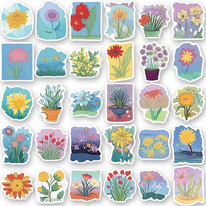 60PCS  flower Cartoon STICKER Luggage Laptop Cafe Skateboard Nostalgia Lightning Phone Decals for Fridge Gift