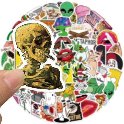 50Pcs Cartoon Tobacco Smoking Stickers For Fans Motorcycle Phone Skateboards Laptop Luggage Pegatinas Stickers