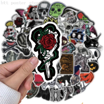 60pcs/bag Multiple Gothic Dark Skull Spider Web Stickers For Laptop Skateboard Helmet Features Cool Easy to Tear Off Decals