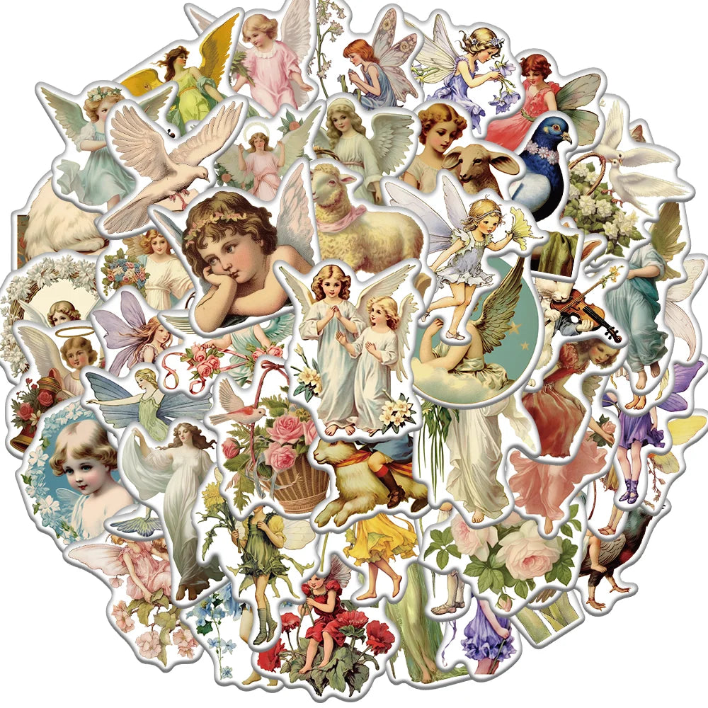 50pcs/bag New Angle Cartoon Cute Fairy tale Painting Stickers For Notebook Skateboard Suitcase Easy to Tear off PVC Decals