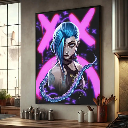 Cartoon Anime Game Arcane L-LOL Jinx Main Art Movie Posters Fancy Wall Sticker for Living Room Bar Decoration Room Wall Decor