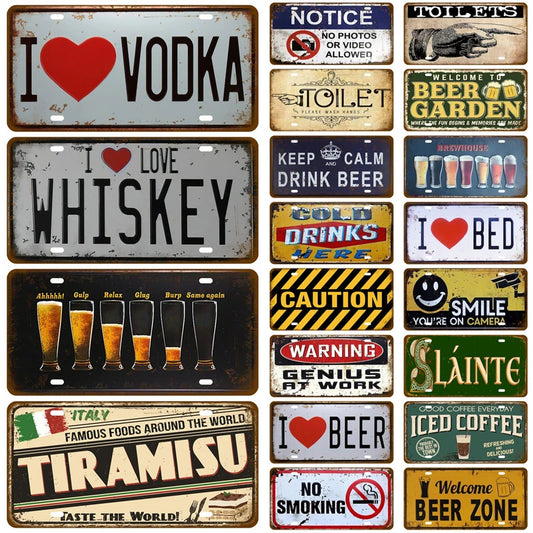 Letrero de hojalata con texto en inglés "WIFI Beer Drink", para decoración de pared, para baños, pubs, bares, carteles de metal vintage, placas de pintura