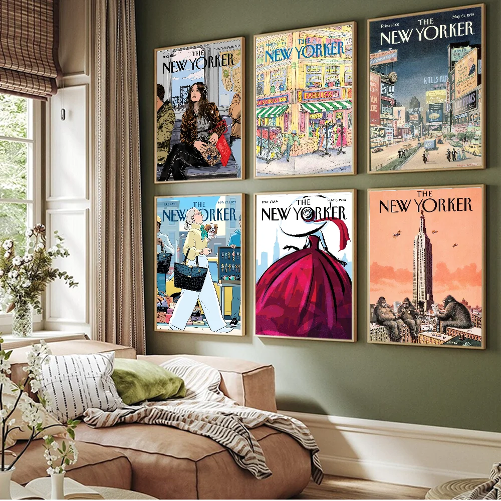 The-New-Yorker Magazine Movie Sticky Posters Whitepaper Sticker DIY Room Bar Cafe Posters Wall Stickers