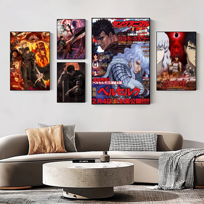 Póster de anime japonés Berserk, clásico, resistente al agua, adhesivo de papel, decoración de pared para cafetería, bar y habitación