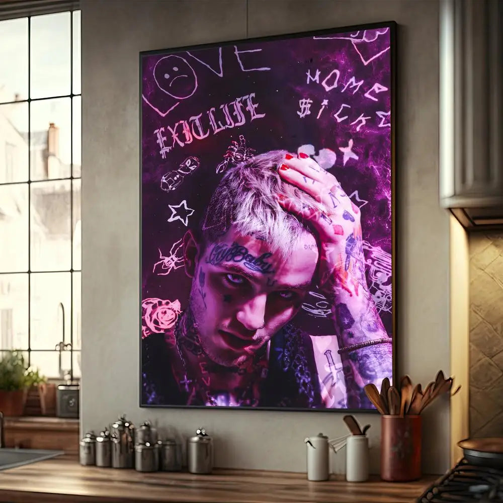 Rapper Singer Lil Peep Classic Anime WhitePaper Poster Sticker for Living Room Bar Decorants Aesthetic Art Wall Painting