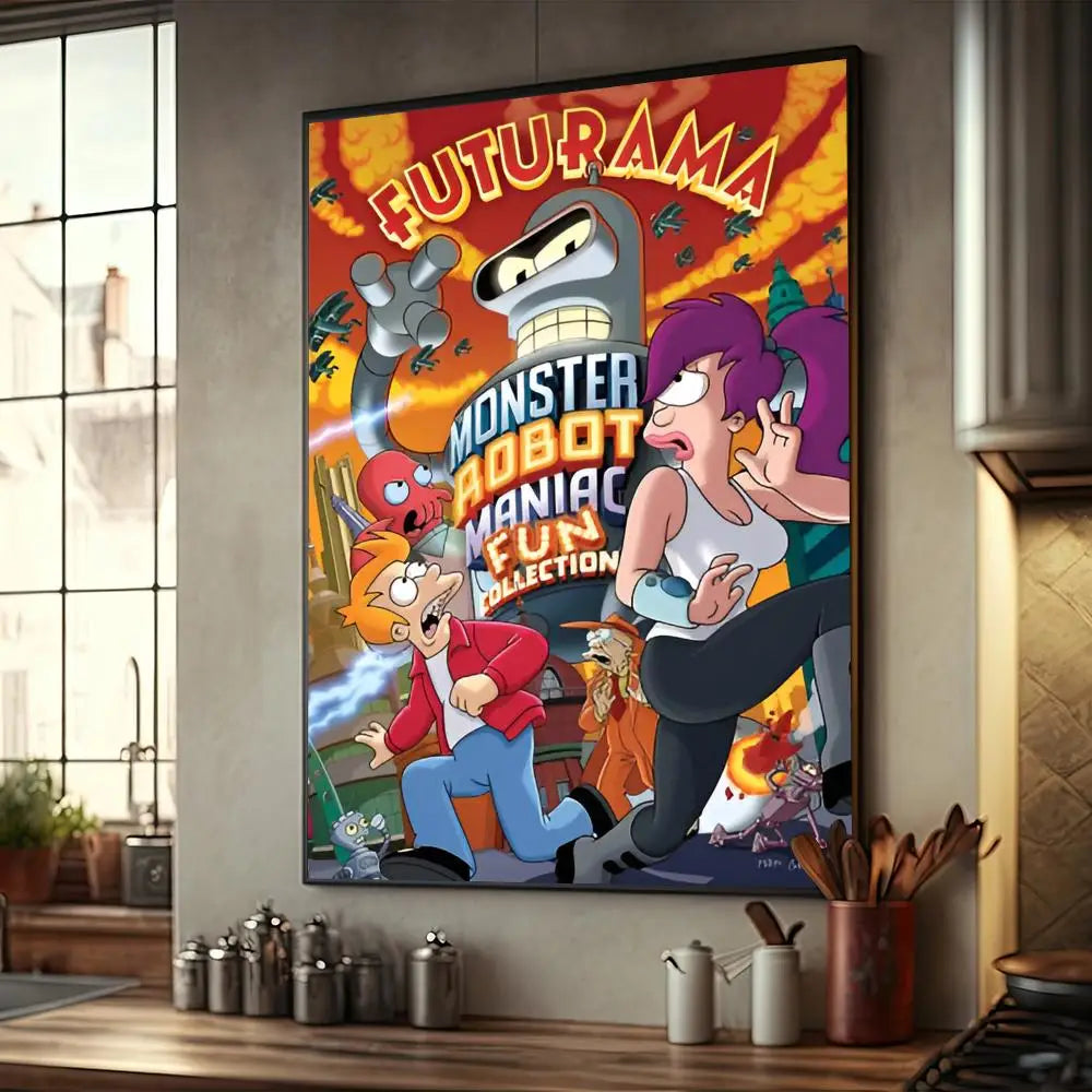 Póster de dibujos animados de F-Futurama, decoración de muebles para el hogar, póster de papel Kraft de alta gama, pintura de pared, estudio, decoración de la sala de estar del hogar