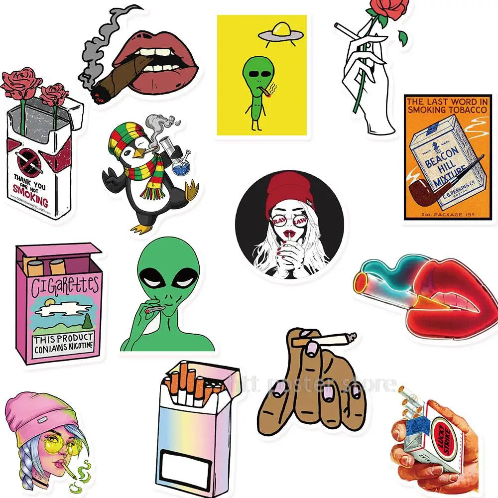 50Pcs Cartoon Tobacco Smoking Stickers For Fans Motorcycle Phone Skateboards Laptop Luggage Pegatinas Stickers