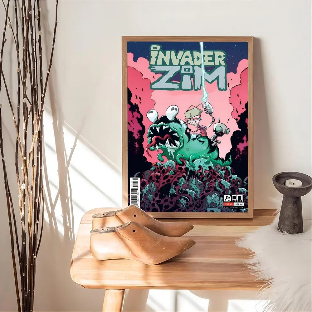 Pósteres de películas clásicas de dibujos animados de I-Invader Z-Zim, papel blanco, pegatinas, bricolaje, habitación, bar, cafetería, arte estético, pintura de pared