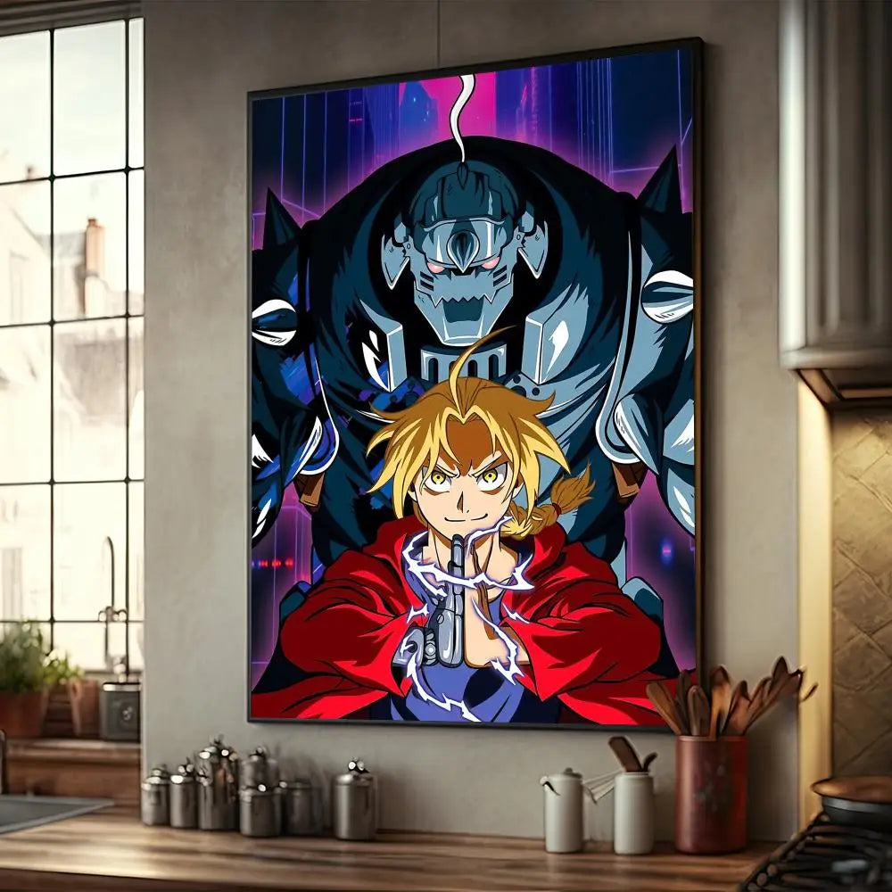 Anime Fullmetal Alchemist Whitepaper Poster Fancy Wall Sticker for Living Room Bar Decoration Decor Art Wall Stickers Painting