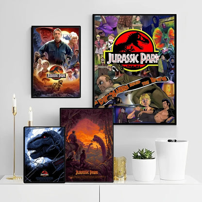 Dinosaur Canvas Painting J-Jurassic P-Park Movie Classic Anime Poster Waterproof Paper Sticker Coffee House Bar Room Wall Decor