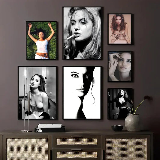 Angelina Jolie Self-adhesive Poster Fancy Wall Sticker for Living Room Bar Vintage Decorative Aesthetic Painting Gaming Boy Room