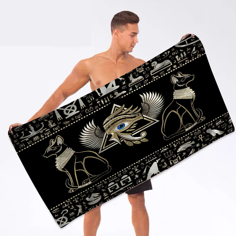 Ancient Egypt Carpet God Egyptian Cat Anubis Towel Microfiber Beach Towel Absorbent Quick dry Soft Yoga Swimming Resort Mountain