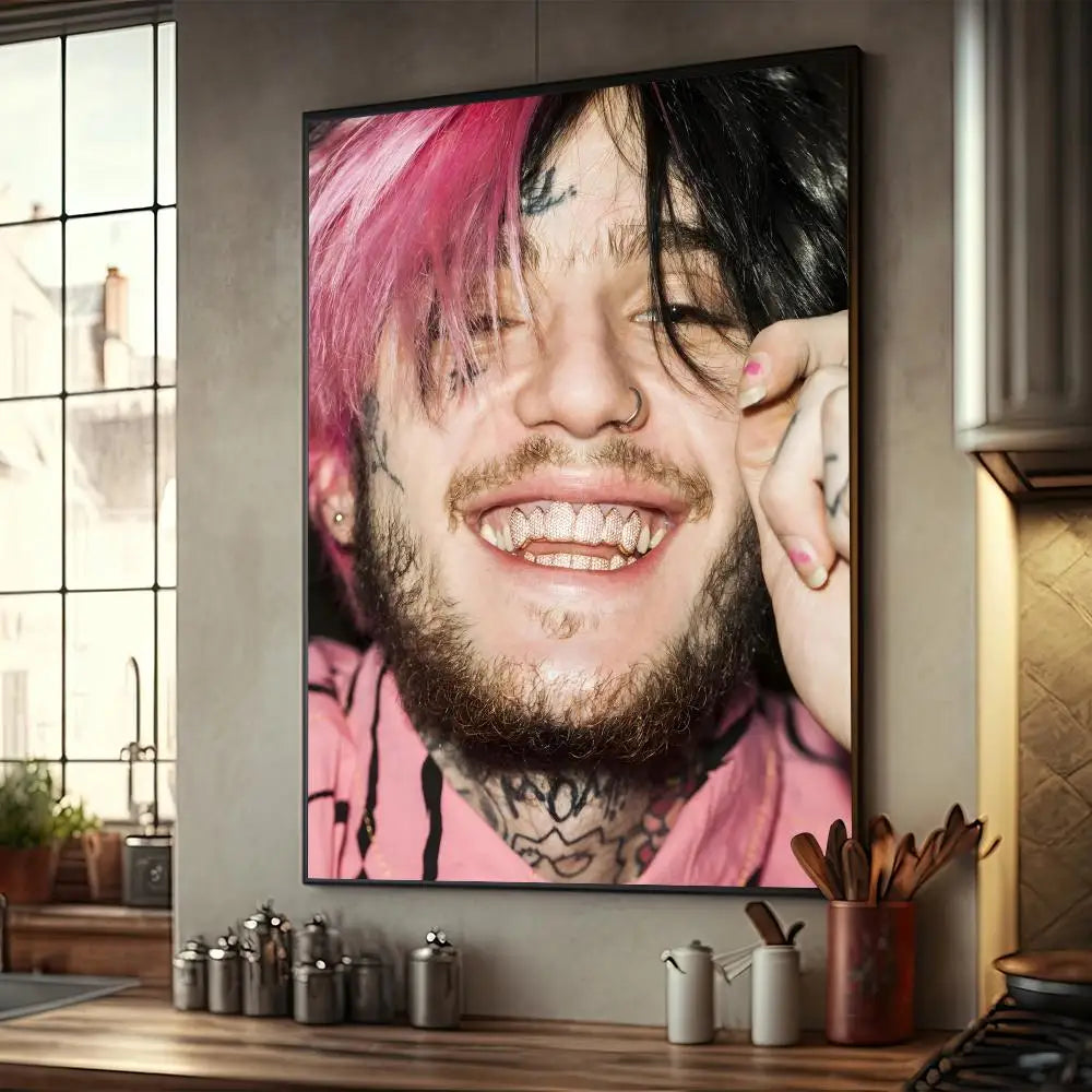 Rapper Singer Lil Peep Classic Anime WhitePaper Poster Sticker for Living Room Bar Decorants Aesthetic Art Wall Painting