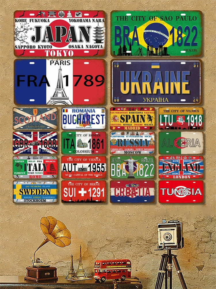 Plaque Israel Spain France Home Metal Sign Germany Craft Bar Decor Tin Sign USA Country Flag Tinplate Plate For Wall Restaurant