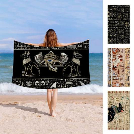 Ancient Egypt Carpet God Egyptian Cat Anubis Towel Microfiber Beach Towel Absorbent Quick dry Soft Yoga Swimming Resort Mountain