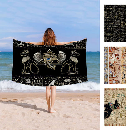 Ancient Egypt Carpet God Egyptian Cat Anubis Towel Microfiber Beach Towel Absorbent Quick dry Soft Yoga Swimming Resort Mountain